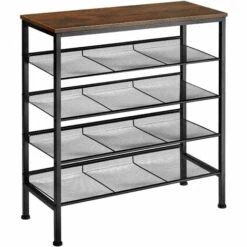 TECTAKE Soldes 2022 21 TECTAKE Étagère à Chaussures BOURNEMOUTH 75,5x30,5x85,5cm - Étagère à Chaussures Avec étagères Grillagées, Rangement Pour Chaussures, Organisateur Pour Chaussures - Bois Foncé Industriel