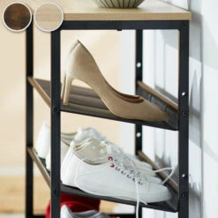 TECTAKE Étagère à Chaussures BOURNEMOUTH 75,5x30,5x85,5cm - Étagère à Chaussures Avec étagères Grillagées, Rangement Pour Chaussures, Organisateur Pour Chaussures - Bois Foncé Industriel -TECTAKE Soldes 2022 52477132 3