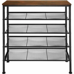 TECTAKE Étagère à Chaussures BOURNEMOUTH 75,5x30,5x85,5cm - Étagère à Chaussures Avec étagères Grillagées, Rangement Pour Chaussures, Organisateur Pour Chaussures - Bois Foncé Industriel -TECTAKE Soldes 2022 52477132 4