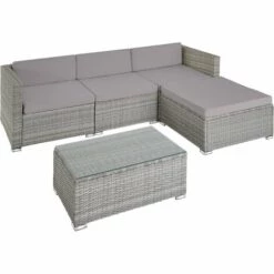 TECTAKE Canapé De Jardin FLORENCE 4 Places - Table De Jardin, Mobilier De Jardin, Fauteuil De Jardin - Gris Clair/gris Foncé