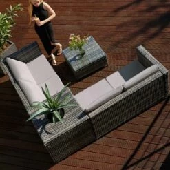 TECTAKE Canapé De Jardin SIENNE 4 Places Avec Coffre De Rangement - Table De Jardin, Mobilier De Jardin, Fauteuil De Jardin - Marron Naturel/gris Foncé -TECTAKE Soldes 2022 53577444 4