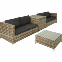 TECTAKE Canapé De Jardin SIENNE 4 Places Avec Coffre De Rangement - Table De Jardin, Mobilier De Jardin, Fauteuil De Jardin - Marron Naturel/gris Foncé -TECTAKE Soldes 2022 53577444 5