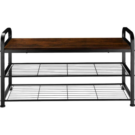 TECTAKE Étagère à Chaussures SOUTHAMPTON 91x36x55cm - Étagère à Chaussures Avec étagères Grillagées, Rangement Pour Chaussures, Organisateur Pour Chaussures - Bois Foncé Industriel 5 TECTAKE Étagère à Chaussures SOUTHAMPTON 91x36x55cm - Étagère à Chaussures Avec étagères Grillagées, Rangement Pour Chaussures, Organisateur Pour Chaussures - Bois Foncé Industriel – Image 3