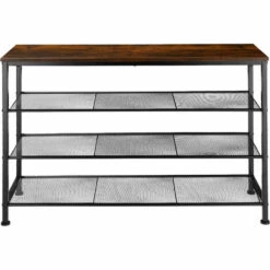 TECTAKE Étagère à Chaussures PORTSMOUTH 100x30,5x72,5cm - Étagère à Chaussures Avec étagères Grillagées, Rangement Pour Chaussures, Organisateur Pour Chaussures - Bois Foncé Industriel -TECTAKE Soldes 2022 53718952 3