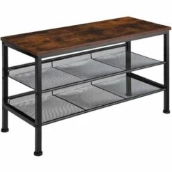 TECTAKE Soldes 2022 23 TECTAKE Étagère à Chaussures DERRY 75,5x30,5x45,5cm - Étagère à Chaussures Avec étagères Grillagées, Rangement Pour Chaussures, Organisateur Pour Chaussures - Bois Foncé Industriel