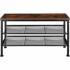 TECTAKE Étagère à Chaussures DERRY 75,5x30,5x45,5cm - Étagère à Chaussures Avec étagères Grillagées, Rangement Pour Chaussures, Organisateur Pour Chaussures - Bois Foncé Industriel -TECTAKE Soldes 2022 53720142 4