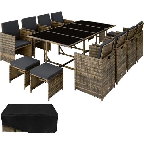 TECTAKE Salon De Jardin PALMA 12 Places Avec Housse De Protection, Variante 2 - Mobilier De Jardin, Meuble De Jardin, Ensemble Table Et Chaises De Jardin - Marron Naturel/gris Foncé 3 TECTAKE Salon De Jardin PALMA 12 Places Avec Housse De Protection, Variante 2 - Mobilier De Jardin, Meuble De Jardin, Ensemble Table Et Chaises De Jardin - Marron Naturel/gris Foncé