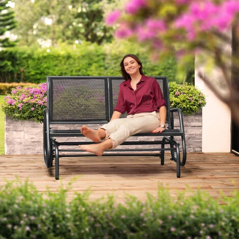 TECTAKE Banc à Bascule Greta 2 Places 121 X 72 X 86,5 Cm - Balancelle, Banc De Jardin à 2 Places, Balançoire De Jardin - Noir 4 TECTAKE Banc à Bascule Greta 2 Places 121 X 72 X 86,5 Cm - Balancelle, Banc De Jardin à 2 Places, Balançoire De Jardin - Noir – Image 2