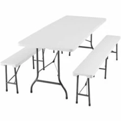 TECTAKE Ensemble De Table De Camping Pliable - Ensemble De Camping, Ensemble De Meubles De Camping, Ensemble De Tente De Bière - Blanc