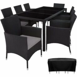 TECTAKE Salon De Jardin 8 Places Avec Housse De Protection - Mobilier De Jardin, Meuble De Jardin, Ensemble Table Et Chaises De Jardin - Noir/gris