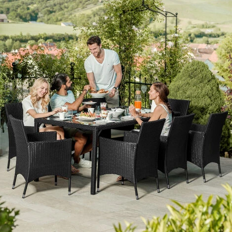 TECTAKE Salon De Jardin 8 Places Avec Housse De Protection - Mobilier De Jardin, Meuble De Jardin, Ensemble Table Et Chaises De Jardin - Noir/gris 4 TECTAKE Salon De Jardin 8 Places Avec Housse De Protection - Mobilier De Jardin, Meuble De Jardin, Ensemble Table Et Chaises De Jardin - Noir/gris – Image 2