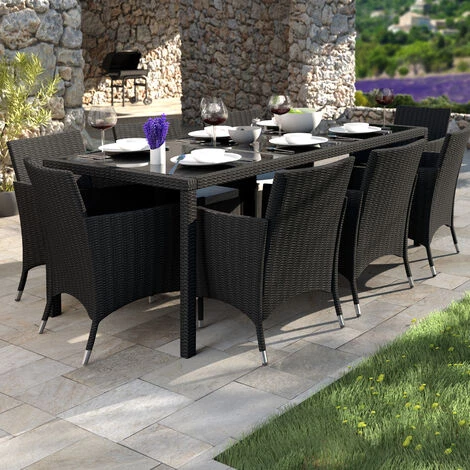 TECTAKE Salon De Jardin 8 Places Avec Housse De Protection - Mobilier De Jardin, Meuble De Jardin, Ensemble Table Et Chaises De Jardin - Noir/gris 5 TECTAKE Salon De Jardin 8 Places Avec Housse De Protection - Mobilier De Jardin, Meuble De Jardin, Ensemble Table Et Chaises De Jardin - Noir/gris – Image 3