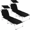 TECTAKE Transat Jardin De Bain Pliant Inclinable Avec Pare Soleil En Aluminium 190 Cm Noir X 2 - Noir -TECTAKE Soldes 2022 66849880 1