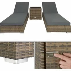TECTAKE Bain De Soleil Duo 5 Positions Avec 2 Sets De Housses + Housse De Protection - Chaise Longue, Transat Bain De Soleil, Transat Jardin - Marron Naturel -TECTAKE Soldes 2022 66849945 4