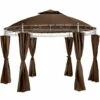 TECTAKE Tonnelle De Jardin Ronde Avec Panneaux Latéraux 6 Piliers En Métal 3,5 M X 2,8 M Marron - Marron -TECTAKE Soldes 2022 66850050 1