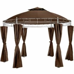 TECTAKE Tonnelle De Jardin Ronde Avec Panneaux Latéraux 6 Piliers En Métal 3,5 M X 2,8 M Marron - Marron
