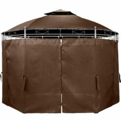 TECTAKE Tonnelle De Jardin Ronde Avec Panneaux Latéraux 6 Piliers En Métal 3,5 M X 2,8 M Marron - Marron -TECTAKE Soldes 2022 66850050 4