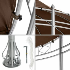 TECTAKE Tonnelle De Jardin Ronde Avec Panneaux Latéraux 6 Piliers En Métal 3,5 M X 2,8 M Marron - Marron -TECTAKE Soldes 2022 66850050 5