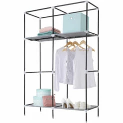 TECTAKE Armoire Penderie En Tissu 4 Compartiments 108x45x164cm - Armoire De Rangement, Garde-robe, Armoire De Chambre - Gris -TECTAKE Soldes 2022 66850072 4