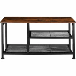 TECTAKE Étagère à Chaussures TAUNTON 80x30x45,5cm - Étagère à Chaussures Avec étagères Grillagées, Rangement Pour Chaussures, Banc Pour Chaussures - Bois Foncé Industriel -TECTAKE Soldes 2022 66850101 3