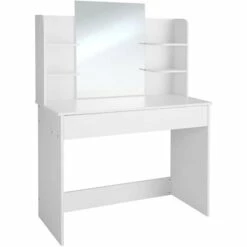 TECTAKE Coiffeuse CAMILLE Avec Miroir Et Rangements - Blanc