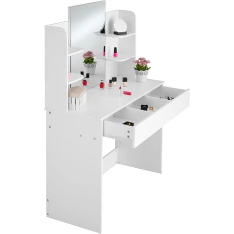 TECTAKE Coiffeuse CAMILLE Avec Miroir Et Rangements - Blanc 6 TECTAKE Coiffeuse CAMILLE Avec Miroir Et Rangements - Blanc – Image 4