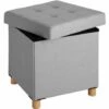 TECTAKE Pouf Coffre De Rangement Pliable ALEA - Tabouret Tissu, Tabouret Bas, Tabouret Scandinave - Gris Clair