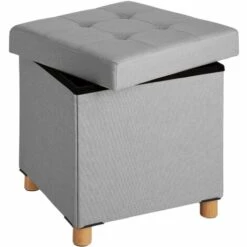 TECTAKE Pouf Coffre De Rangement Pliable ALEA - Tabouret Tissu, Tabouret Bas, Tabouret Scandinave - Gris Clair
