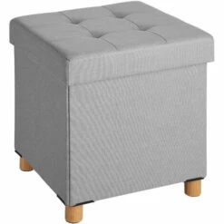 TECTAKE Pouf Coffre De Rangement Pliable ALEA - Tabouret Tissu, Tabouret Bas, Tabouret Scandinave - Gris Clair -TECTAKE Soldes 2022 66850142 3