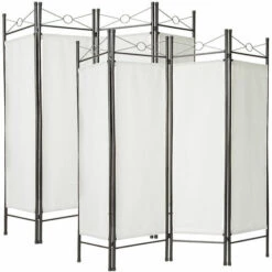 TECTAKE Paravent, Séparation De Pièces, Cloison Amovible, 4 Panneaux Pans Pliables Toile Polyester 180 Cm X 160 Cm X 2,5 Cm Blanc X2 - Blanc