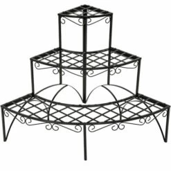 TECTAKE Escalier Etagère Porte Plantes Fleurs D'Angle 3 Marches En Fer Thermo Laqué 60 Cm X 60 Cm X 60 Cm Noir - Noir