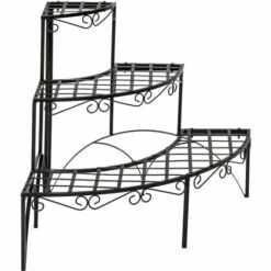 TECTAKE Escalier Etagère Porte Plantes Fleurs D'Angle 3 Marches En Fer Thermo Laqué 60 Cm X 60 Cm X 60 Cm Noir - Noir -TECTAKE Soldes 2022 66850892 4