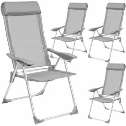 TECTAKE 4 Chaises De Jardin En Aluminium Pliantes 73 Cm X 59 Cm X 110 Cm Gris - Gris