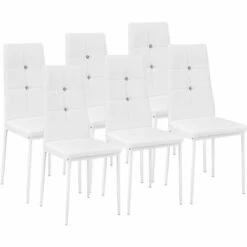 TECTAKE 6 Chaises De Salle à Manger Design Cadre En Acier Dossier à Strass Blanc - Blanc