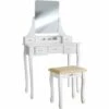 TECTAKE Coiffeuse CLAIRE Avec Miroir 5 Tiroirs - Table De Maquillage, Meuble Coiffeuse, Coiffeuse Meuble - Blanc -TECTAKE Soldes 2022 66851053 1