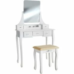 TECTAKE Coiffeuse CLAIRE Avec Miroir 5 Tiroirs - Table De Maquillage, Meuble Coiffeuse, Coiffeuse Meuble - Blanc