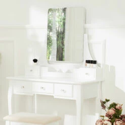 TECTAKE Coiffeuse CLAIRE Avec Miroir 5 Tiroirs - Table De Maquillage, Meuble Coiffeuse, Coiffeuse Meuble - Blanc -TECTAKE Soldes 2022 66851053 3