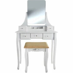 TECTAKE Coiffeuse CLAIRE Avec Miroir 5 Tiroirs - Table De Maquillage, Meuble Coiffeuse, Coiffeuse Meuble - Blanc -TECTAKE Soldes 2022 66851053 4