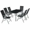TECTAKE Salon De Jardin Avec 6 Chaises Pliantes Et 1 Table En Verre Et En Aluminium Gris Clair / Noir - Gris Clair -TECTAKE Soldes 2022 66851137 1