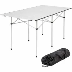 TECTAKE Table Pliante De Camping 4 à 6 Places 140 Cm X 70 Cm X 70 Cm En Aluminium + Sac De Transport - Gris