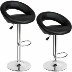 TECTAKE Lot De 2 Tabourets De Bar Design Noir Pivotants Et Réglables En Hauteur 63 Cm - 83 Cm - Noir