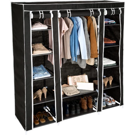 TECTAKE Armoire Penderie ? 12 Compartiments En Tissu 150 Cm X 175 Cm X 45 Cm Noir - Noir 4 TECTAKE Armoire Penderie ? 12 Compartiments En Tissu 150 Cm X 175 Cm X 45 Cm Noir - Noir – Image 2