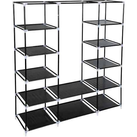 TECTAKE Armoire Penderie ? 12 Compartiments En Tissu 150 Cm X 175 Cm X 45 Cm Noir - Noir 6 TECTAKE Armoire Penderie ? 12 Compartiments En Tissu 150 Cm X 175 Cm X 45 Cm Noir - Noir – Image 4