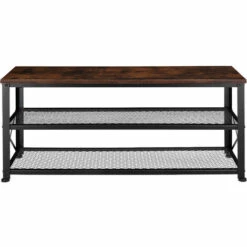 TECTAKE Étagère à Chaussures BLACKPOOL 101x30,5x45,5cm - Étagère à Chaussures Avec étagères Grillagées, Rangement Pour Chaussures, Banc Pour Chaussures - Bois Foncé Industriel -TECTAKE Soldes 2022 66851233 3