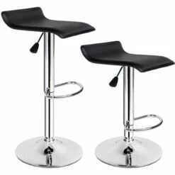 TECTAKE Lot De 2 Tabourets De Bar Design Noir Pivotants Et Réglables En Hauteur 57 Cm - 77 Cm - Noir