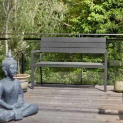 TECTAKE Banc De Jardin Line 2 Places En Aluminium 128 X 59 X 88cm - Meuble De Jardin, Banc De Jardin Extérieur, Banc Extérieur - Gris Foncé -TECTAKE Soldes 2022 66851389 3