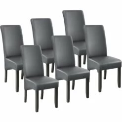 TECTAKE Lot De 6 Chaises Aspect Cuir - Lot De 6 Chaises Salle A Manger, Chaises De Cuisine, Chaises De Salon - Gris