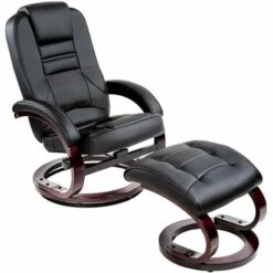 TECTAKE Fauteuil Relax Pied Rond - Fauteuil Avec Repose-pied, Fauteuil Barcante, Fauteuil A Bascule - Noir