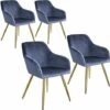 TECTAKE 4 Chaises MARILYN Effet Velours Style Scandinave - Chaise De Salle à Manger, Chaise De Cuisine, Chaise De Salon - Bleu/or -TECTAKE Soldes 2022 66851610 1