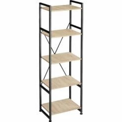 TECTAKE Etagère Bibliothèque MANCHESTER Style Industriel 47,5 X 34,5 X 151,5 Cm - Bibliothèque, Etagere Bois, Bibliothèque Meuble - Bois Clair Industriel, Chêne Sonoma